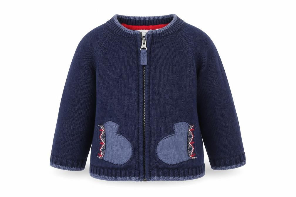 The Little White Company Blue Cotton Full Zip Animal Baby Cardigan 3-6 Months