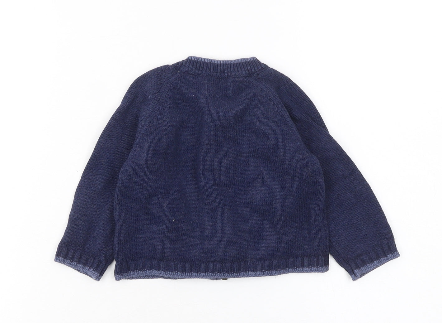 The Little White Company Blue Cotton Full Zip Animal Baby Cardigan 3-6 Months