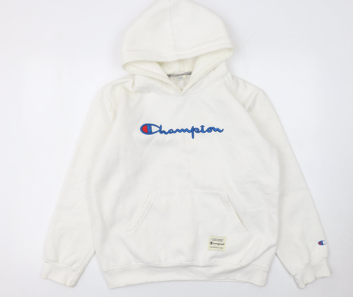 Champion Men's White Small Pullover Hoodie Embroidered Logo Cotton