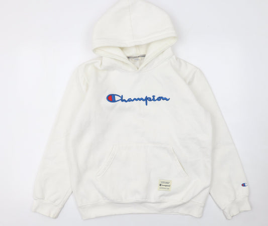 Champion Men's White Small Pullover Hoodie Embroidered Logo Cotton