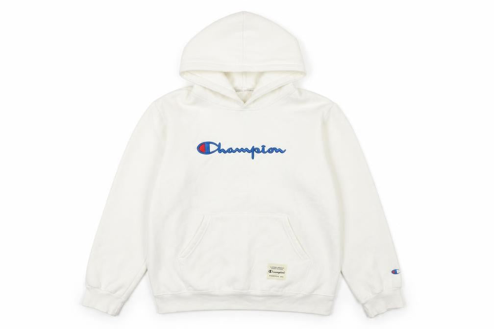 Champion Men's White Small Pullover Hoodie Embroidered Logo Cotton