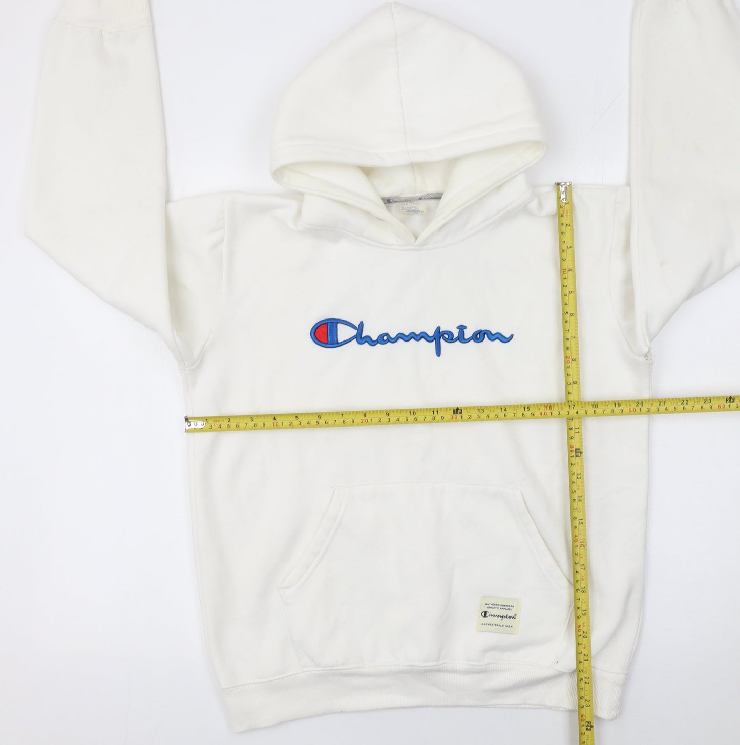 Champion Men's White Small Pullover Hoodie Embroidered Logo Cotton