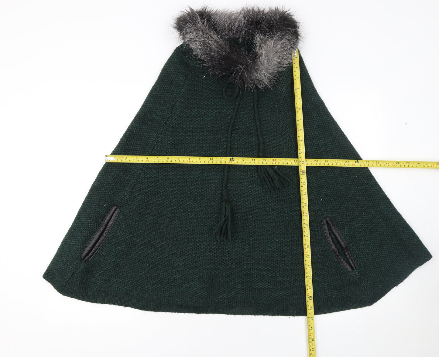 Next Women’s Green Chunky-Knit Faux Fur Trim Cape Medium