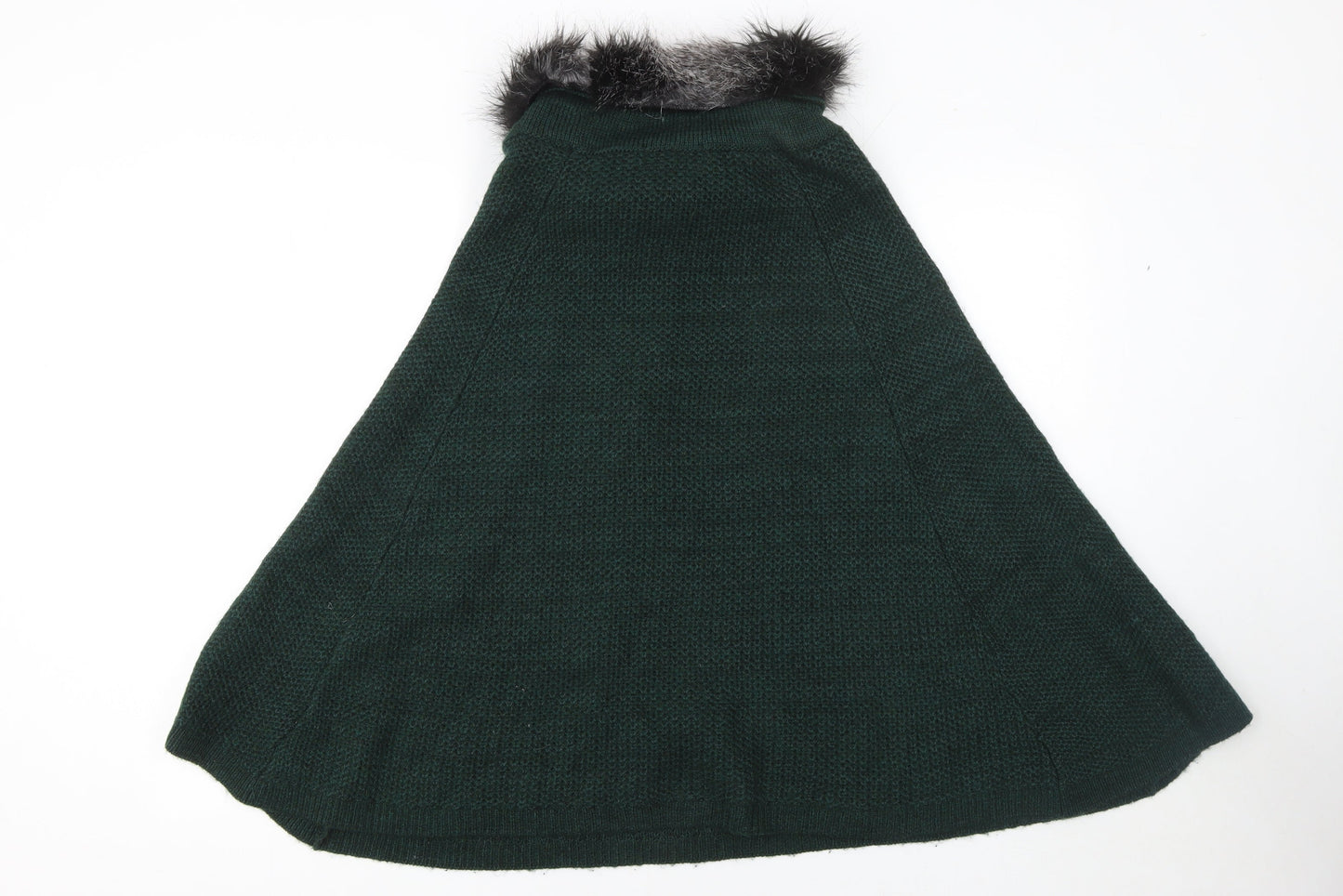 Next Women’s Green Chunky-Knit Faux Fur Trim Cape Medium
