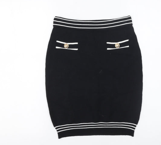 By Clara Paris Women’s Black Knit Pencil Skirt M Stripe Button Detail