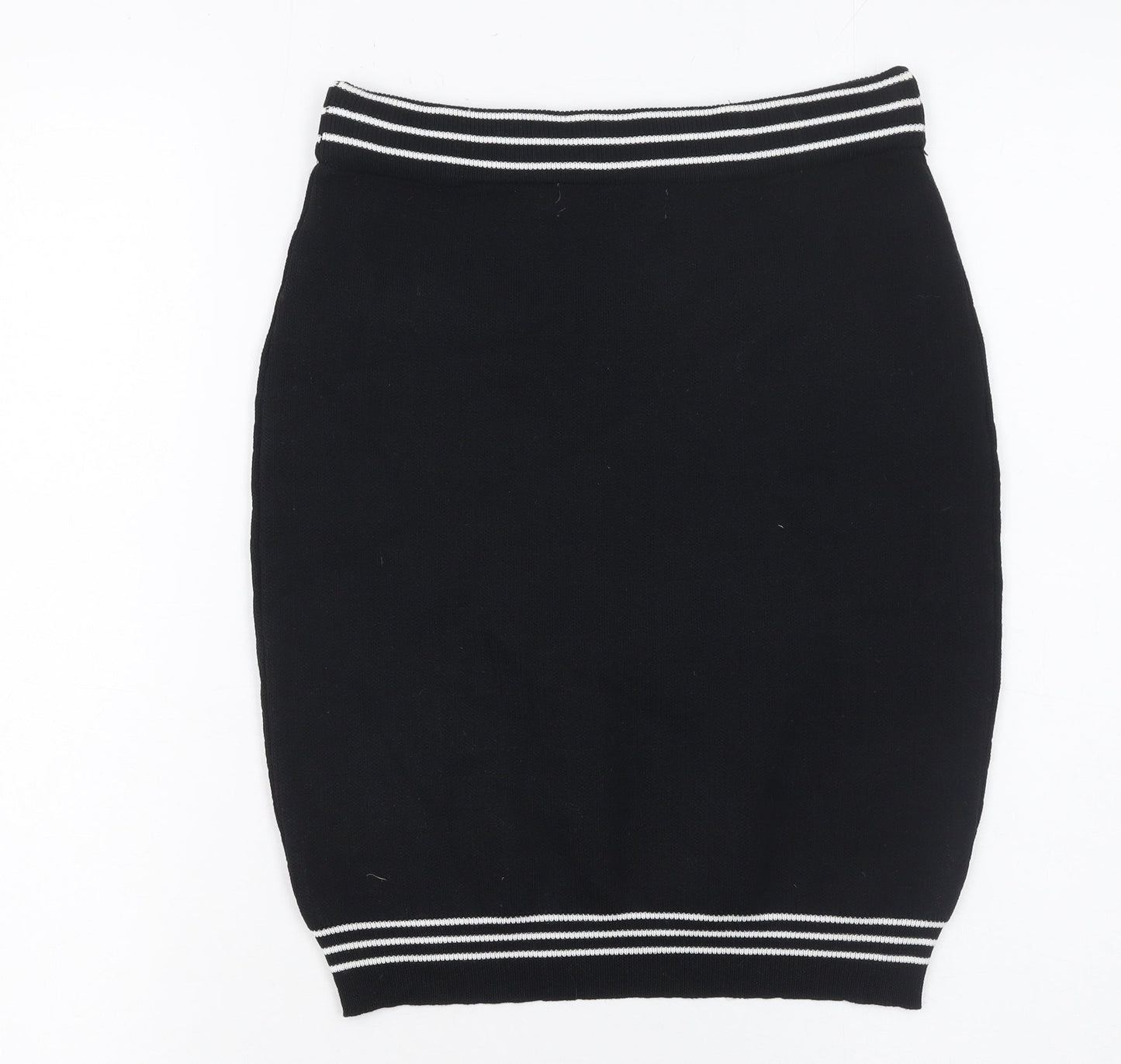 By Clara Paris Women’s Black Knit Pencil Skirt M Stripe Button Detail