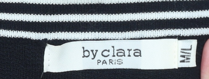By Clara Paris Women’s Black Knit Pencil Skirt M Stripe Button Detail