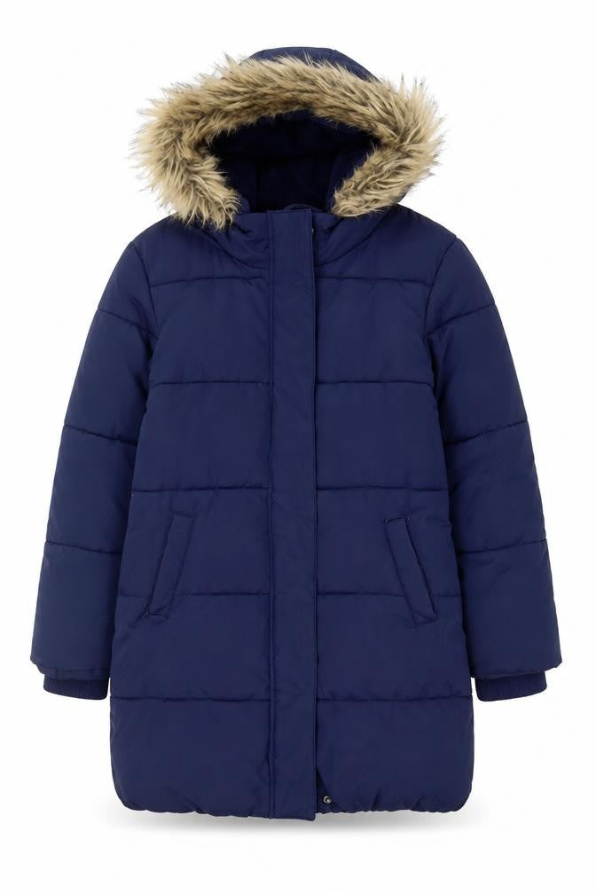 John Lewis Girls Blue Hooded Mid-Length Puffer Coat Age 10 Winter Lined