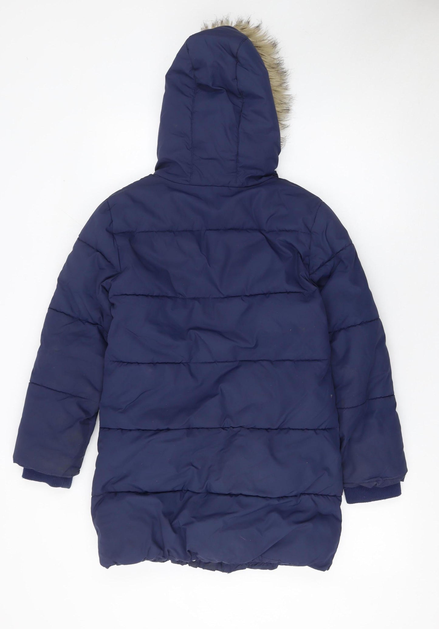 John Lewis Girls Blue Hooded Mid-Length Puffer Coat Age 10 Winter Lined