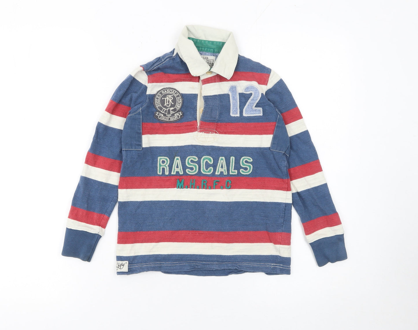 Joules Boys Multicoloured Striped Rugby Polo Shirt 7 Years Long Sleeve
