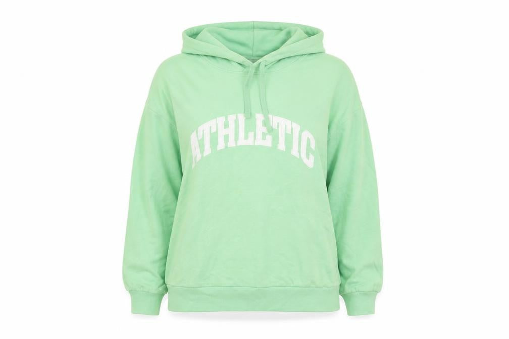 H&M Women Green Pullover Hoodie L Athletic Print Cotton Blend