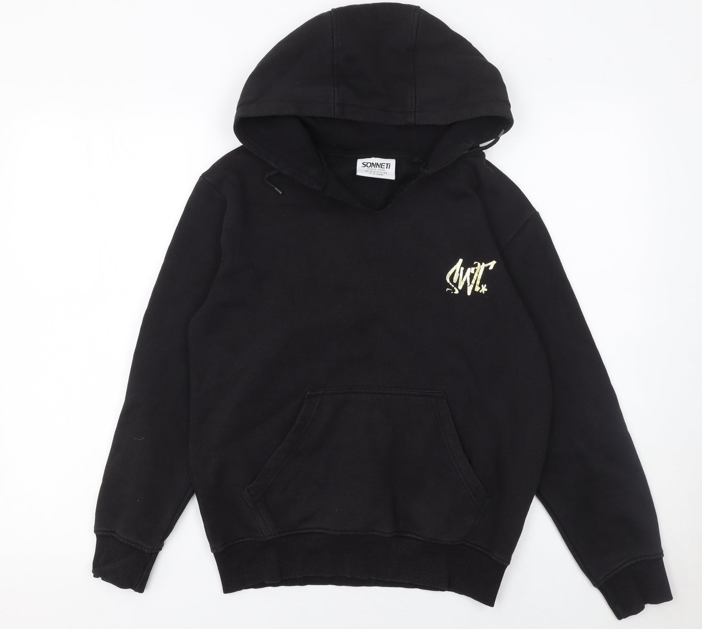 Sonneti Girls Black Pullover Hoodie 12-13 Years Fleece Graphic Logo Sweatshirt