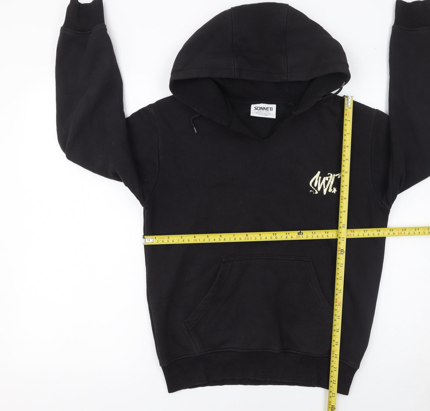 Sonneti Girls Black Pullover Hoodie 12-13 Years Fleece Graphic Logo Sweatshirt