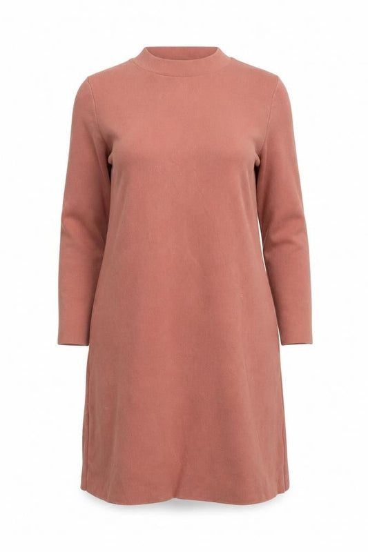 COS Women Pink Cotton Knit Shift Dress XS 3/4 Sleeve High Neck