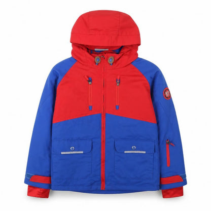 Front view of Tu boys’ blue red hooded parka jacket 11 years lined waterproof outerwear