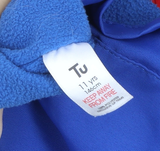 Tu Boys Blue Red Hooded Parka Jacket 11 Years Lined Waterproof Outerwear