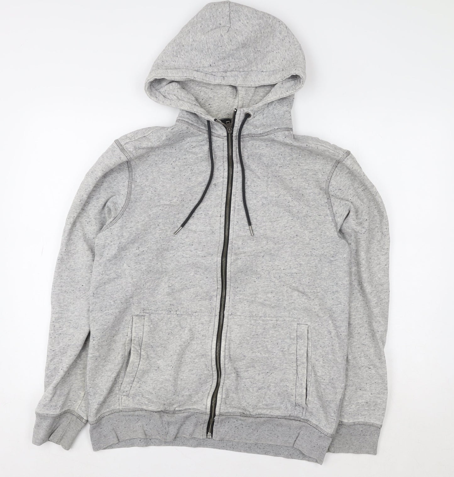 H&M Men Grey Hooded Basic Full Zip Jacket Size M