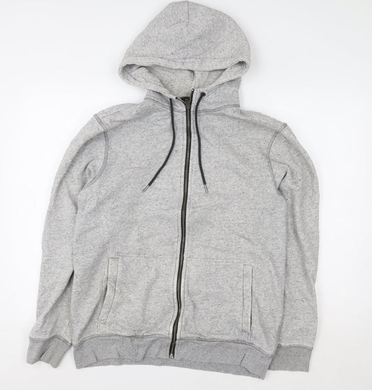 H&M Men Grey Hooded Basic Full Zip Jacket Size M