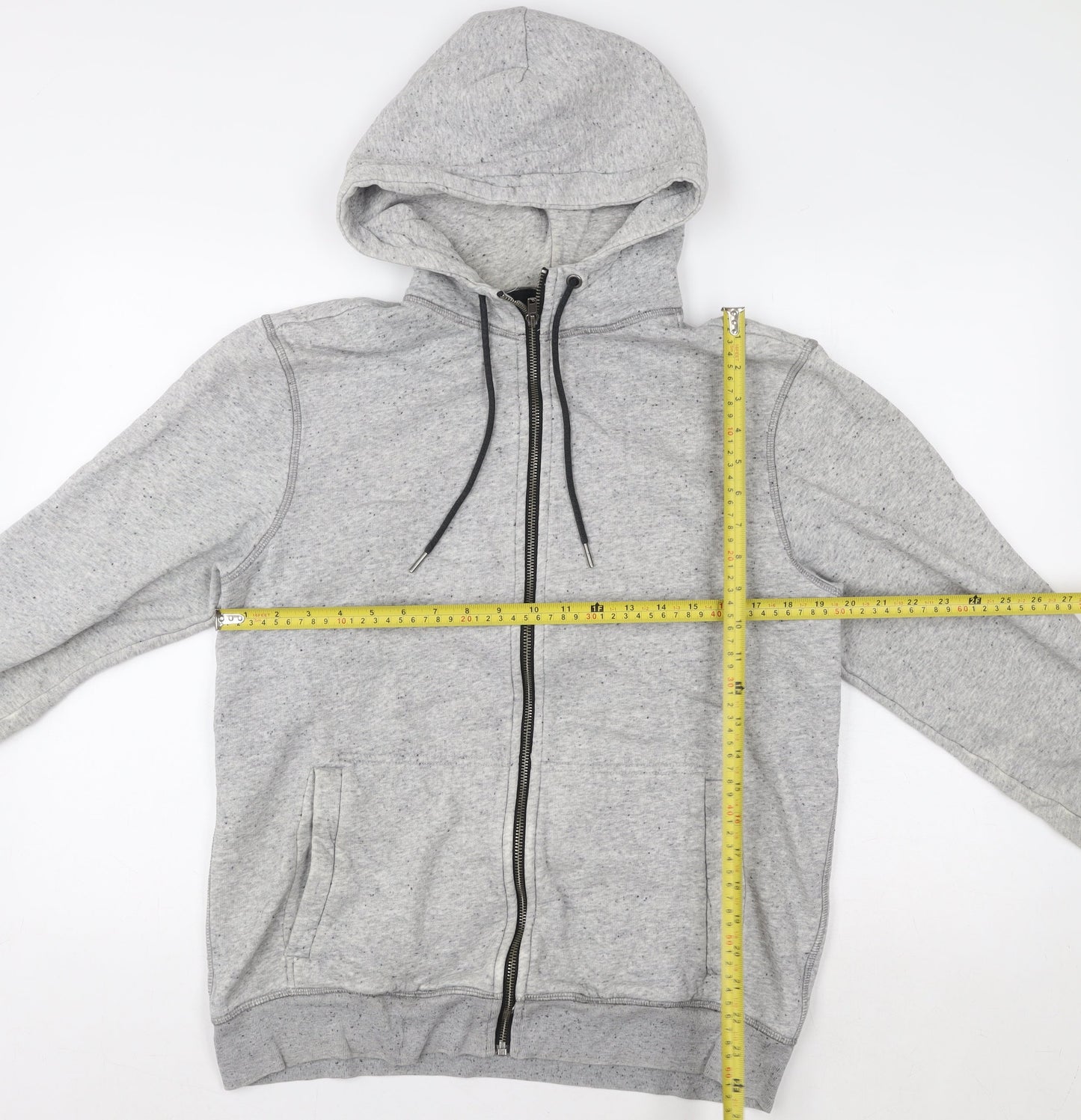 H&M Men Grey Hooded Basic Full Zip Jacket Size M