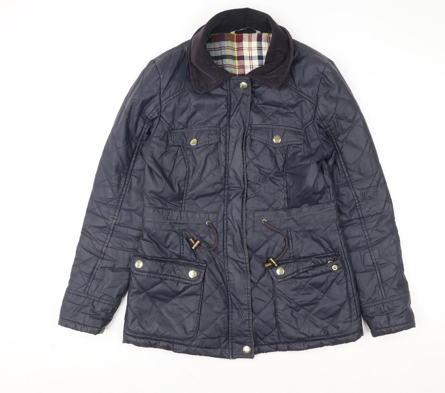 Tu Women Blue Quilted Mid-Length Jacket Size 8 Lined Cotton Blend