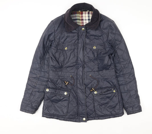 Tu Women Blue Quilted Mid-Length Jacket Size 8 Lined Cotton Blend