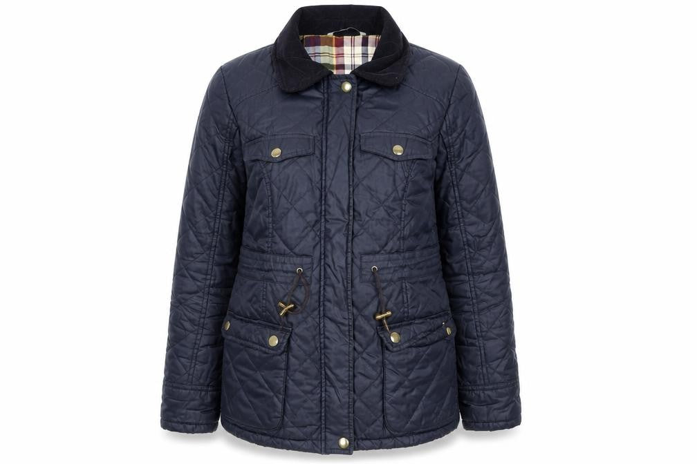 Tu Women Blue Quilted Mid-Length Jacket Size 8 Lined Cotton Blend