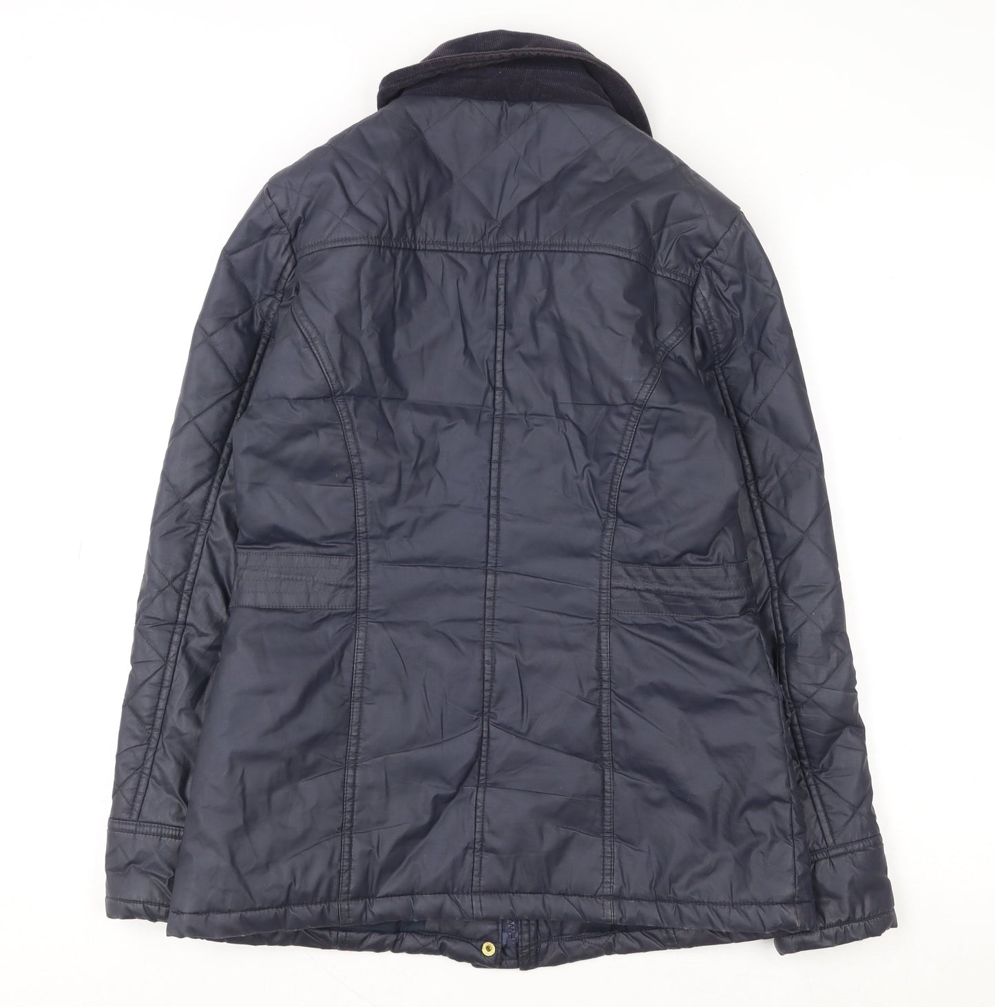 Tu Women Blue Quilted Mid-Length Jacket Size 8 Lined Cotton Blend