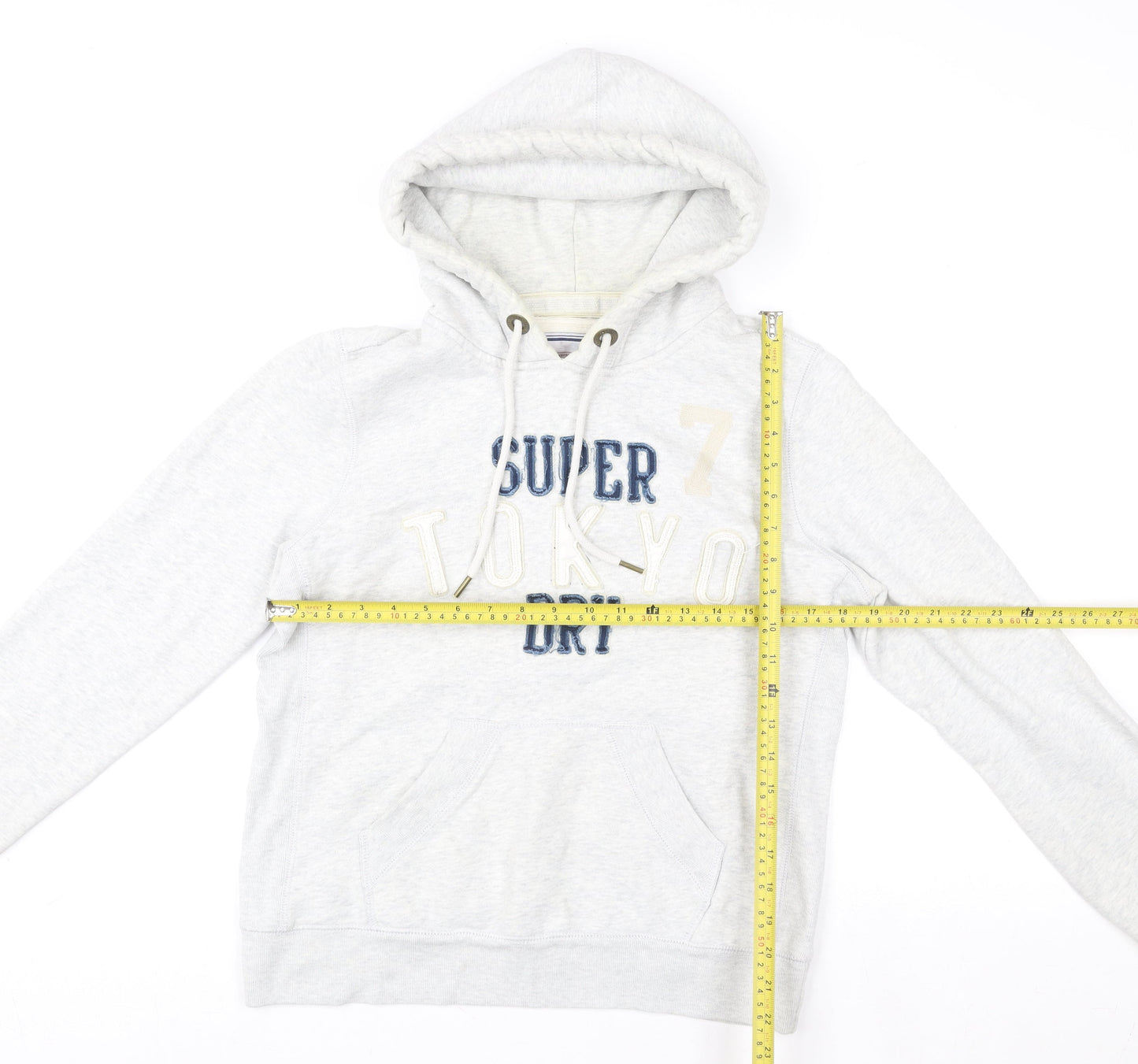 Superdry Women Grey Pullover Hoodie Size L Embroidered Tokyo 7 Design