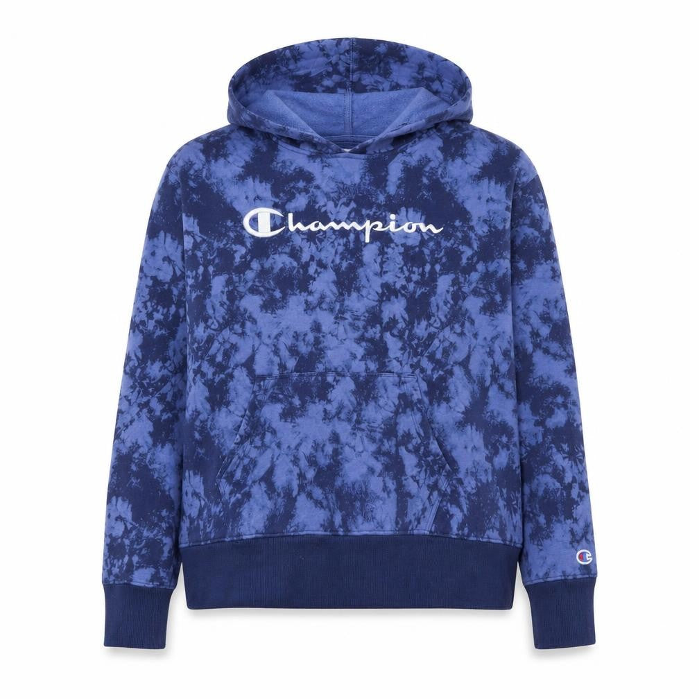 Champion Womens Blue Tie-Dye Pullover Hoodie Size L Cotton Blend