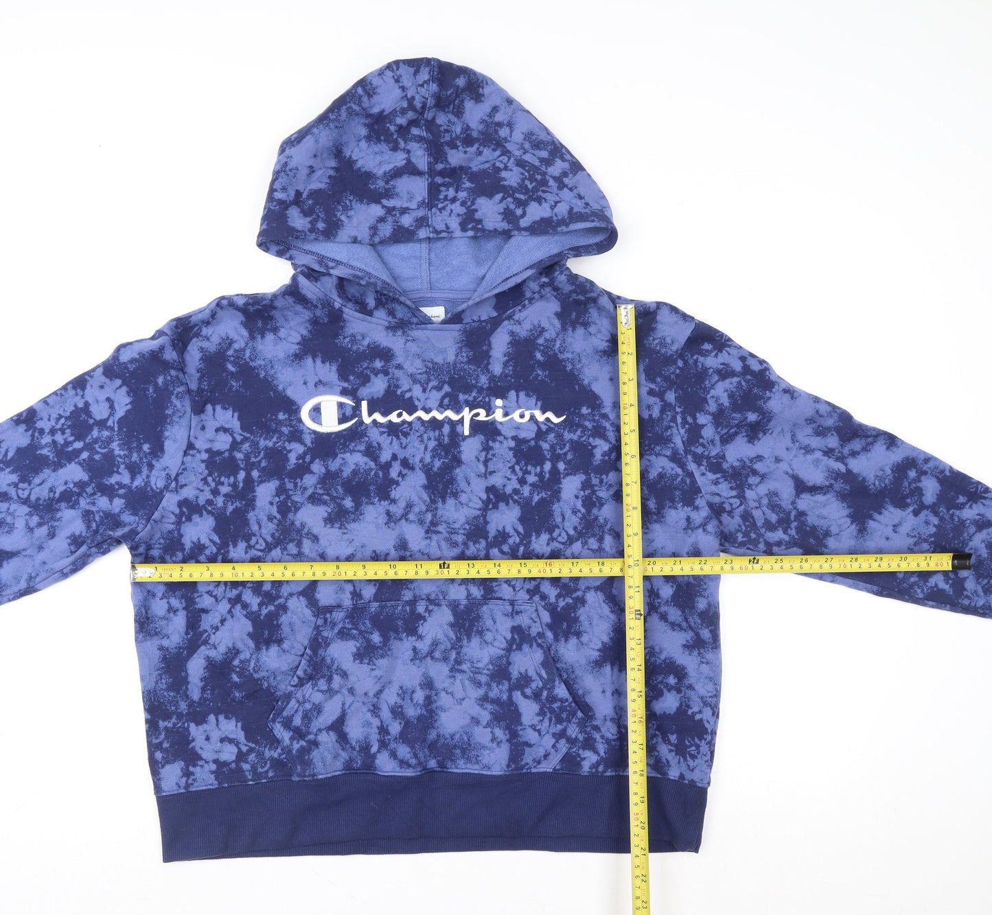 Champion Womens Blue Tie-Dye Pullover Hoodie Size L Cotton Blend