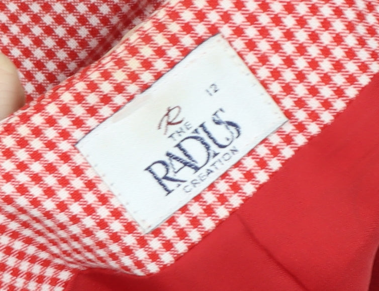 The Radius Creation Women Red Check Blouse Size 12 Short Sleeve V-Neck