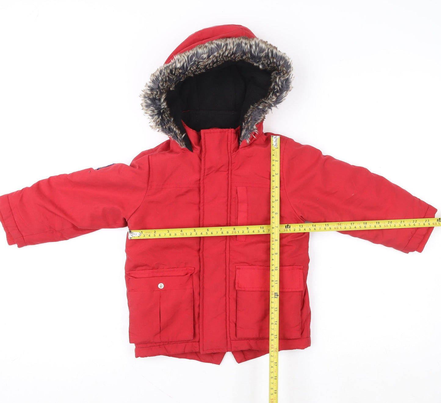 Very Boys Red Faux Fur Trim Hooded Winter Parka Coat 3-4 Years
