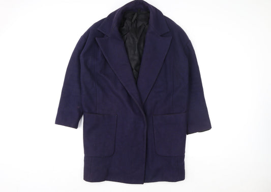 Topshop Women's Blue Wool Blend Mid-Length Coat Size 8