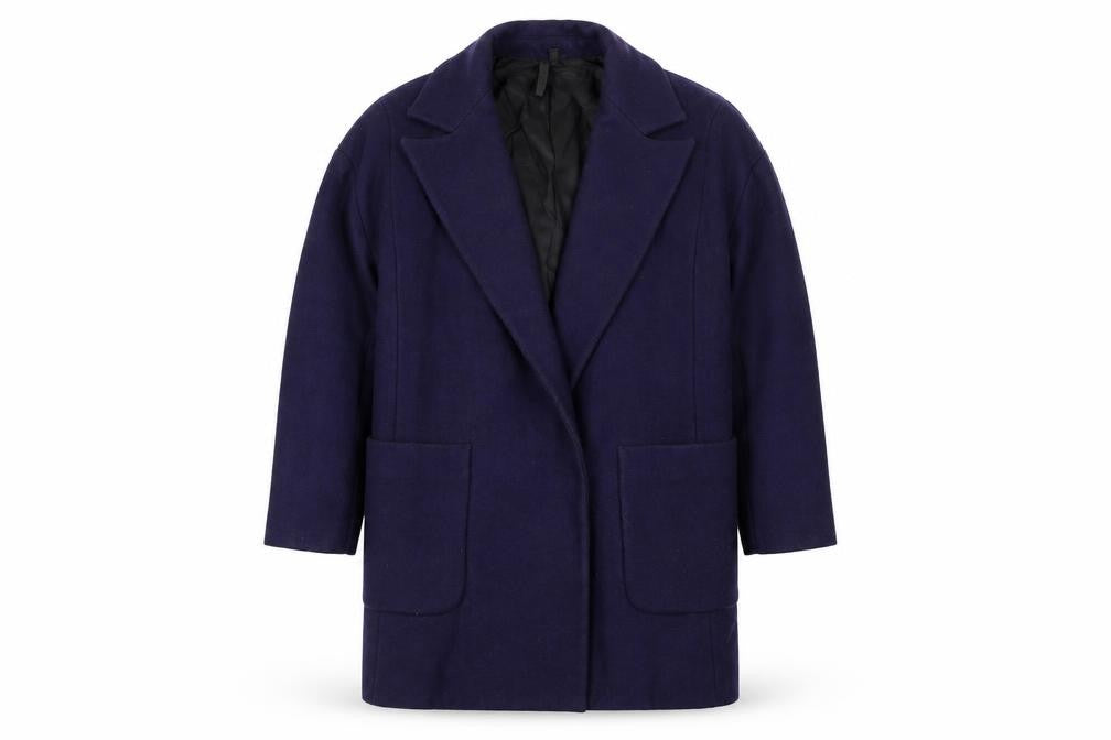 Topshop Women's Blue Wool Blend Mid-Length Coat Size 8