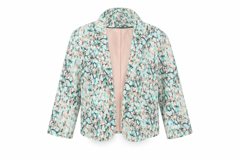 H&M Women Multicoloured Size 6 Cropped Blazer Jacket Polyester Blend