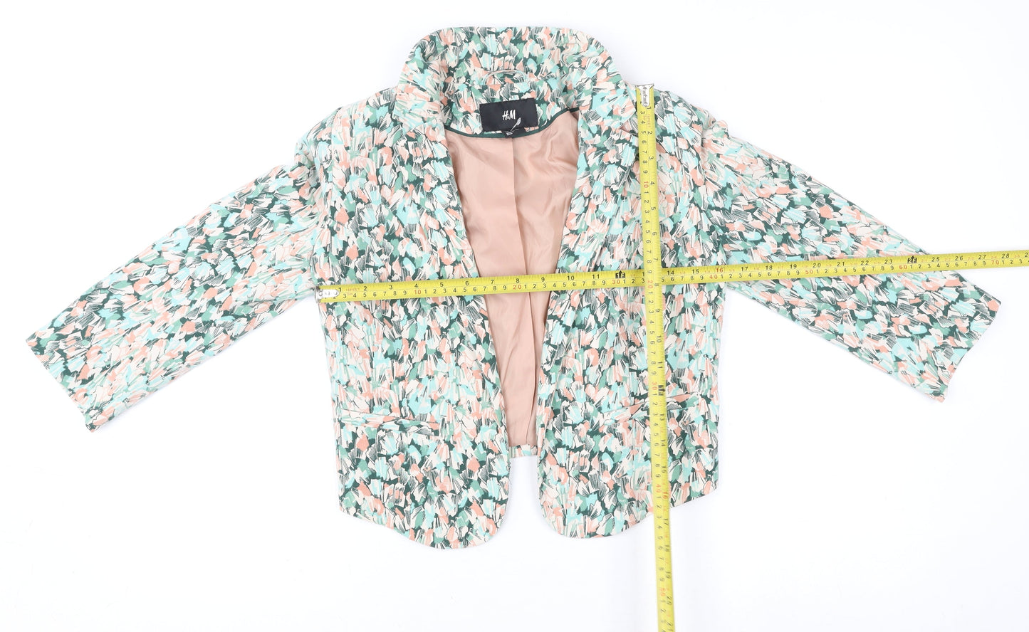 H&M Women Multicoloured Size 6 Cropped Blazer Jacket Polyester Blend