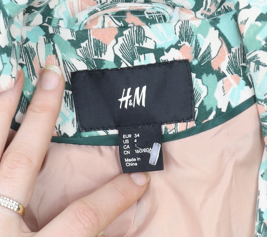 H&M Women Multicoloured Size 6 Cropped Blazer Jacket Polyester Blend