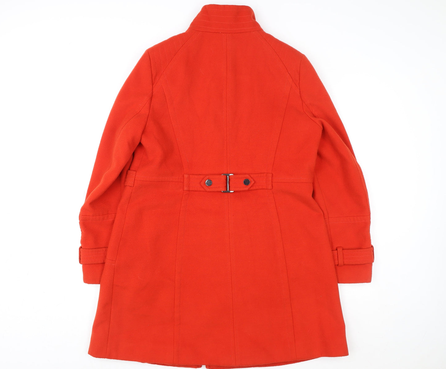 Next Women Red Wool Blend Mid-Length Belted Overcoat Size 14