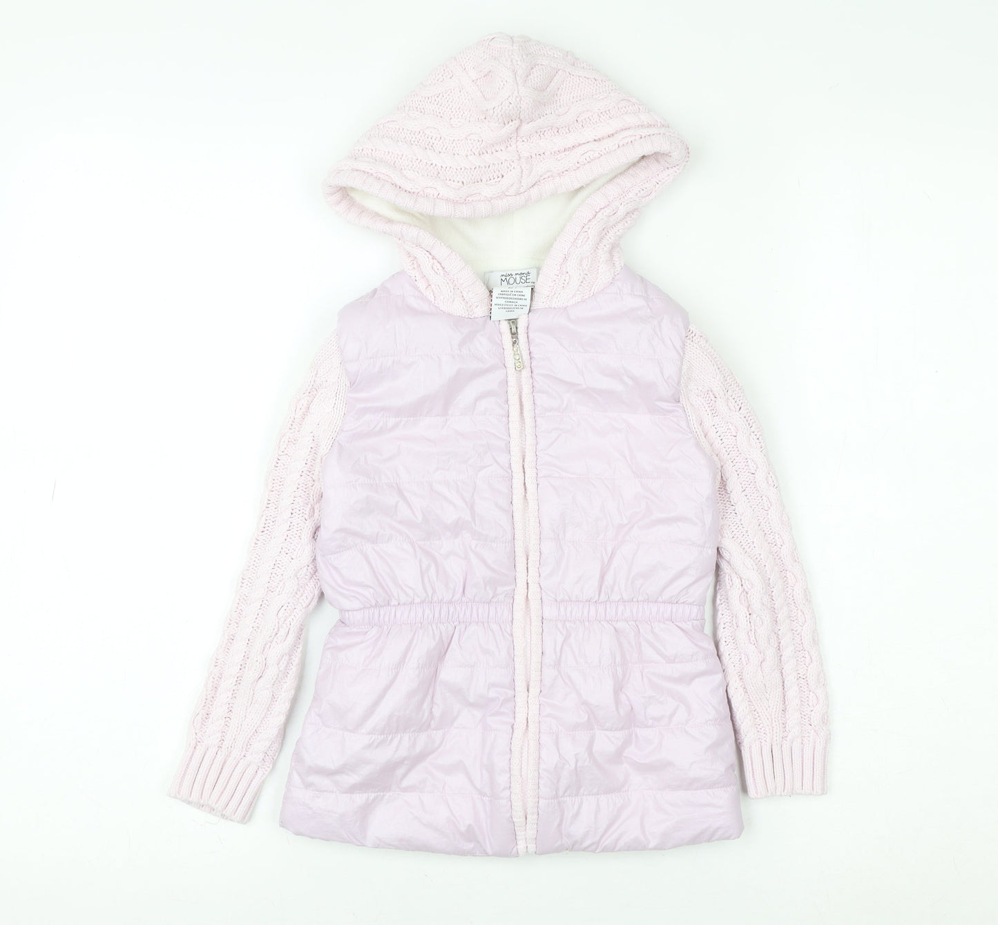 Miss Mouse Girls Pink Hooded Puffer Jacket 4-5 Years Lined Winter Coat