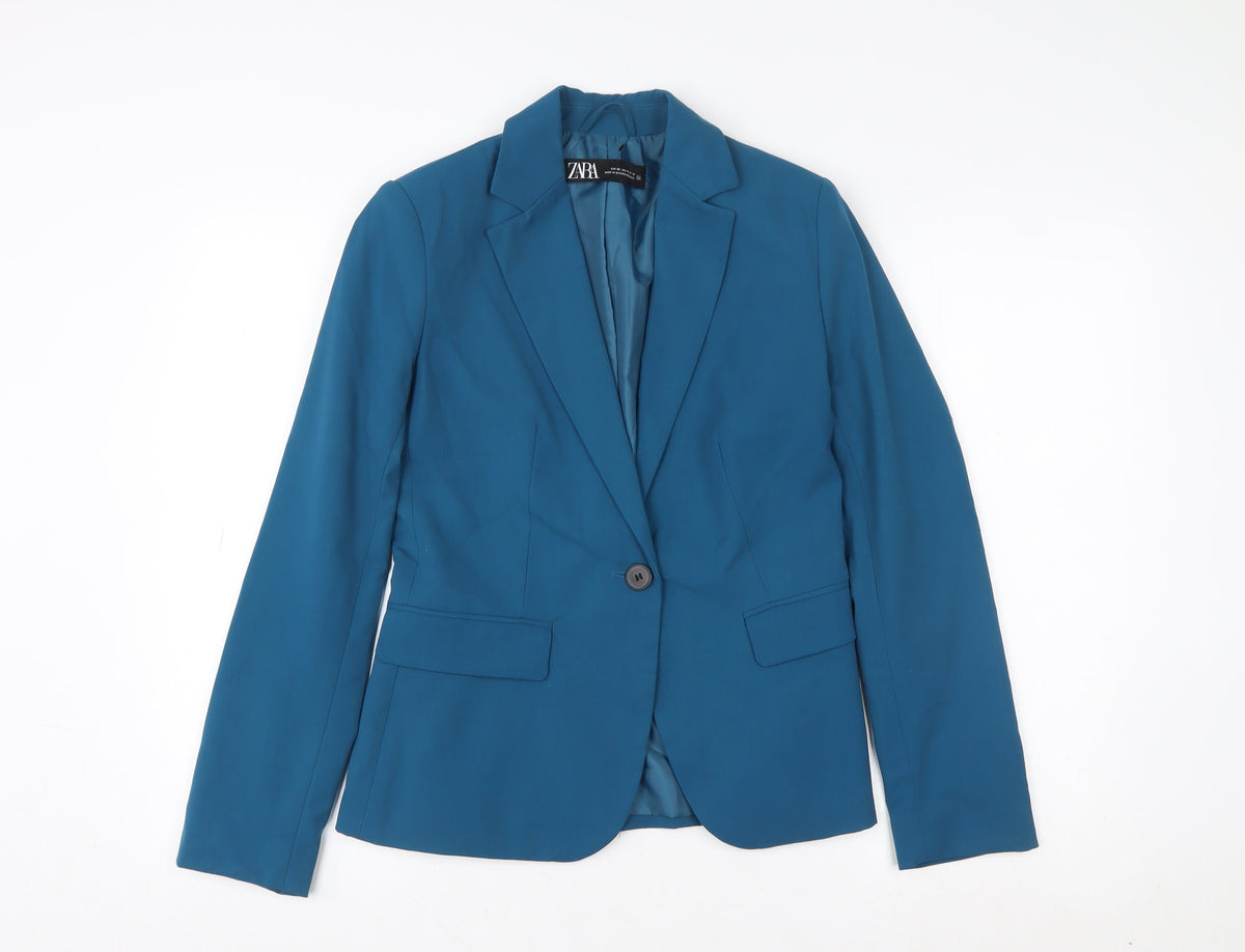 ZARA Women's Blue Tailored Single-Breasted Blazer Size 8