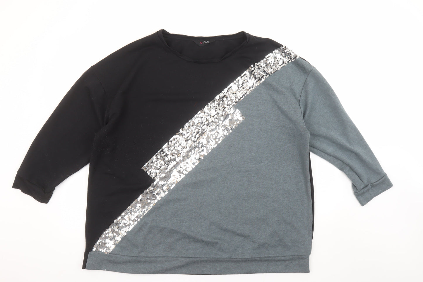Yours Women Black Grey Sequin Pullover Sweatshirt UK 22-24