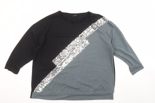 Yours Women Black Grey Sequin Pullover Sweatshirt UK 22-24