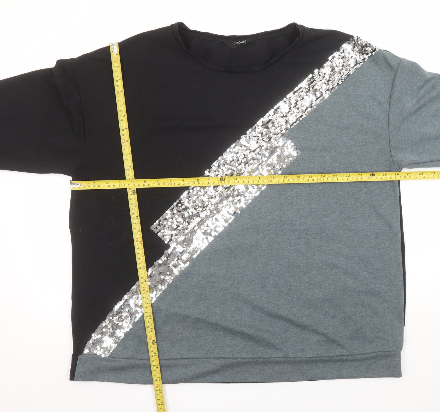 Yours Women Black Grey Sequin Pullover Sweatshirt UK 22-24