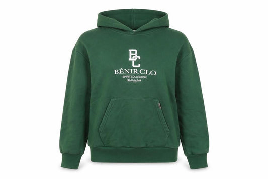 Bénir Green Cotton Pullover Hoodie Women M Logo Front Classic Fit