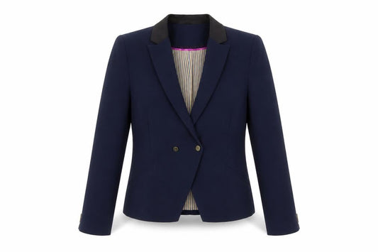 Zara Trafaluc Women Navy Blue Double-Breasted Blazer L Wool Blend