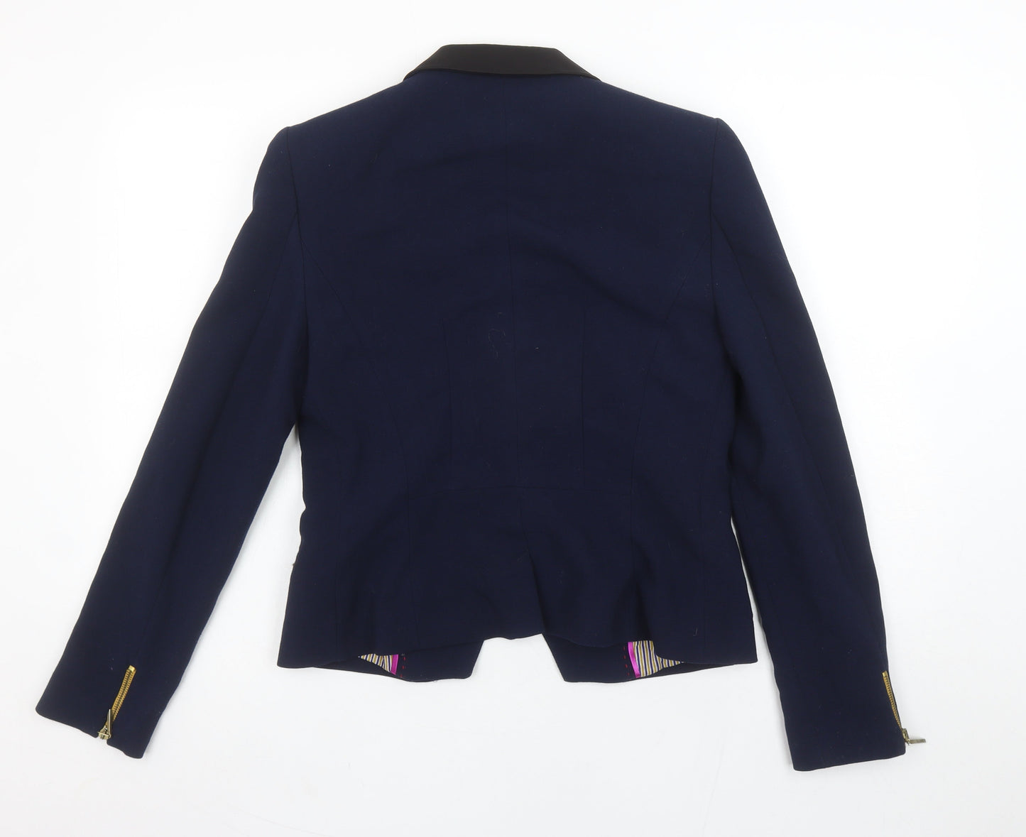 Zara Trafaluc Women Navy Blue Double-Breasted Blazer L Wool Blend