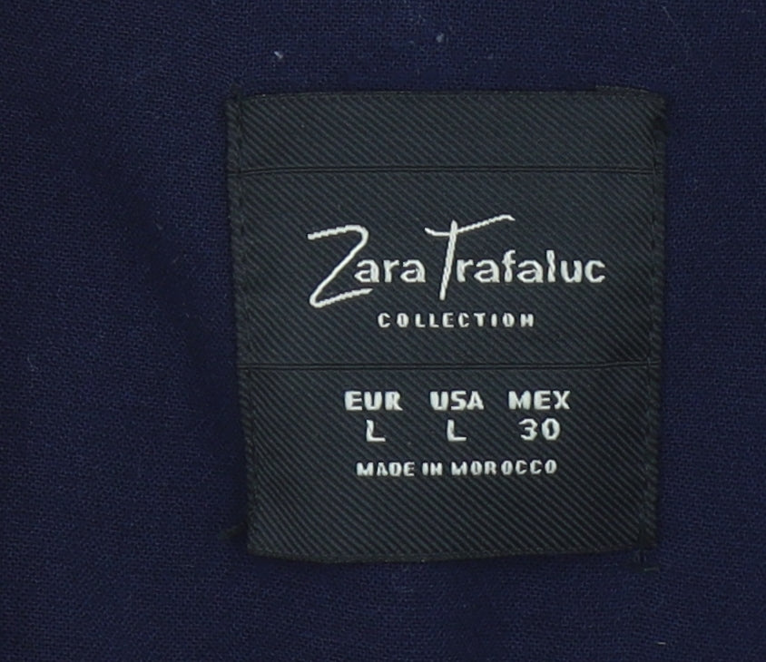 Zara Trafaluc Women Navy Blue Double-Breasted Blazer L Wool Blend