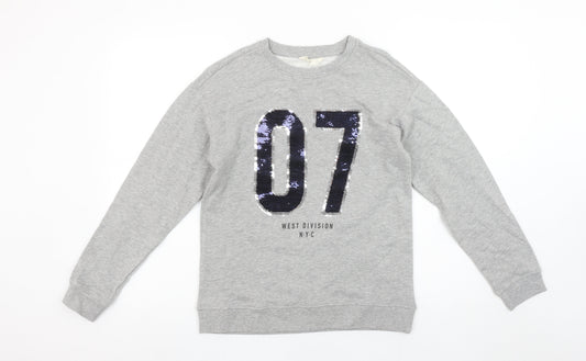 MNG Kids Girls Grey Sequin 07 Sweatshirt 11-12 Years Crew Neck Pullover