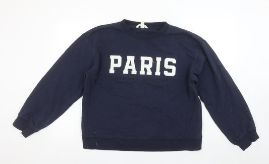 H&M Women's Navy Blue Paris Slogan Pullover Sweatshirt Size M