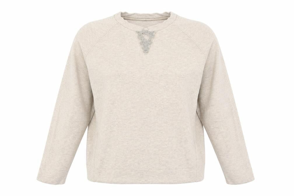 Peserico Women Beige Cotton Blend Pullover Sweatshirt Size 12